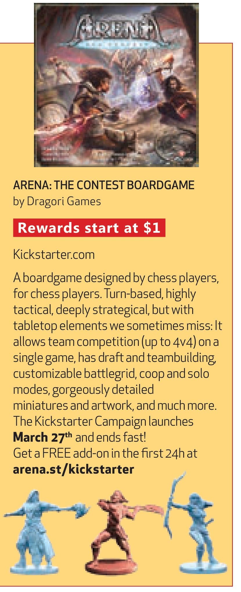 Arena (Dragori Games) advertisement printed in American Chess Magazine