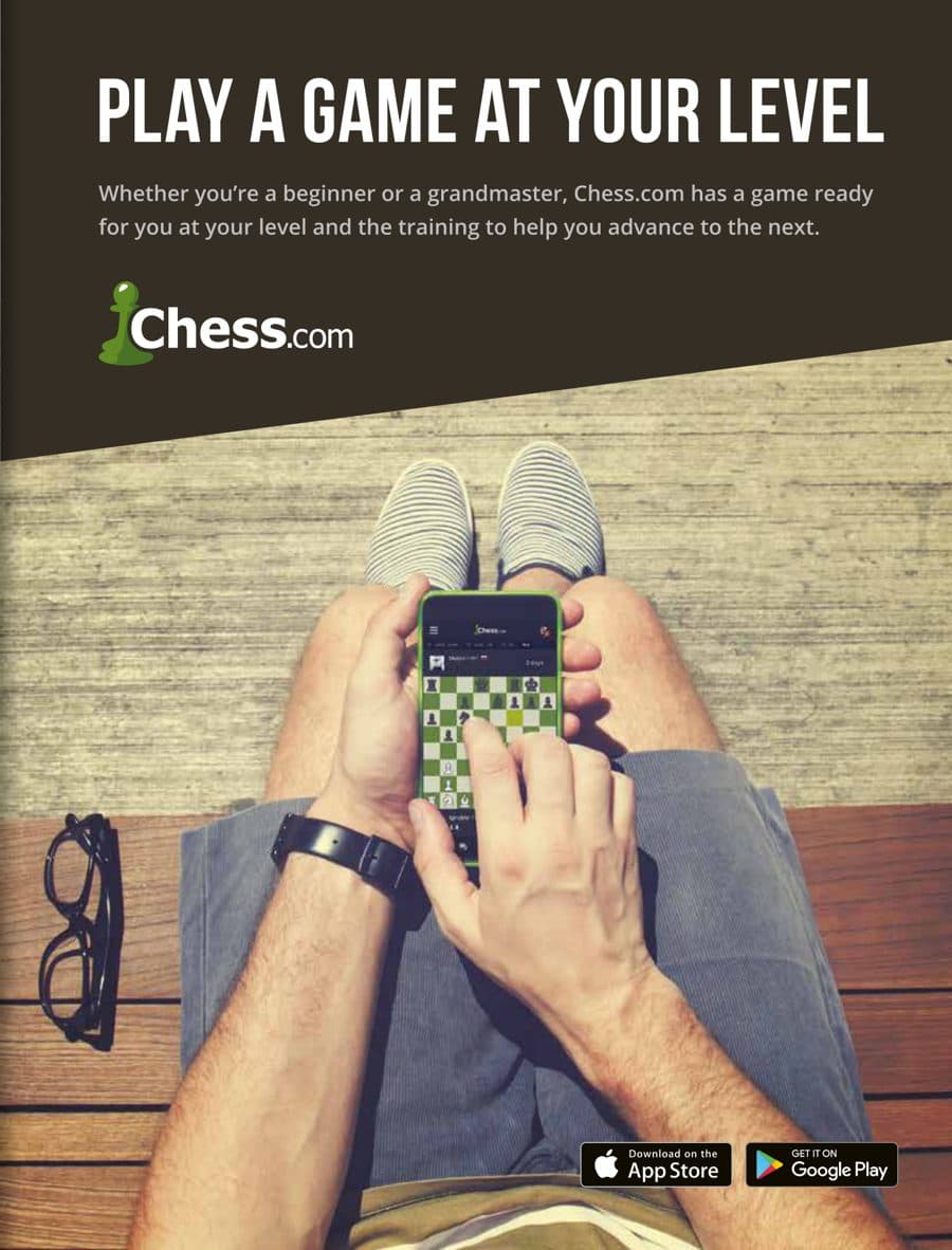 Chess.com: Play a game at your level, advertisement printed in American Chess Magazine