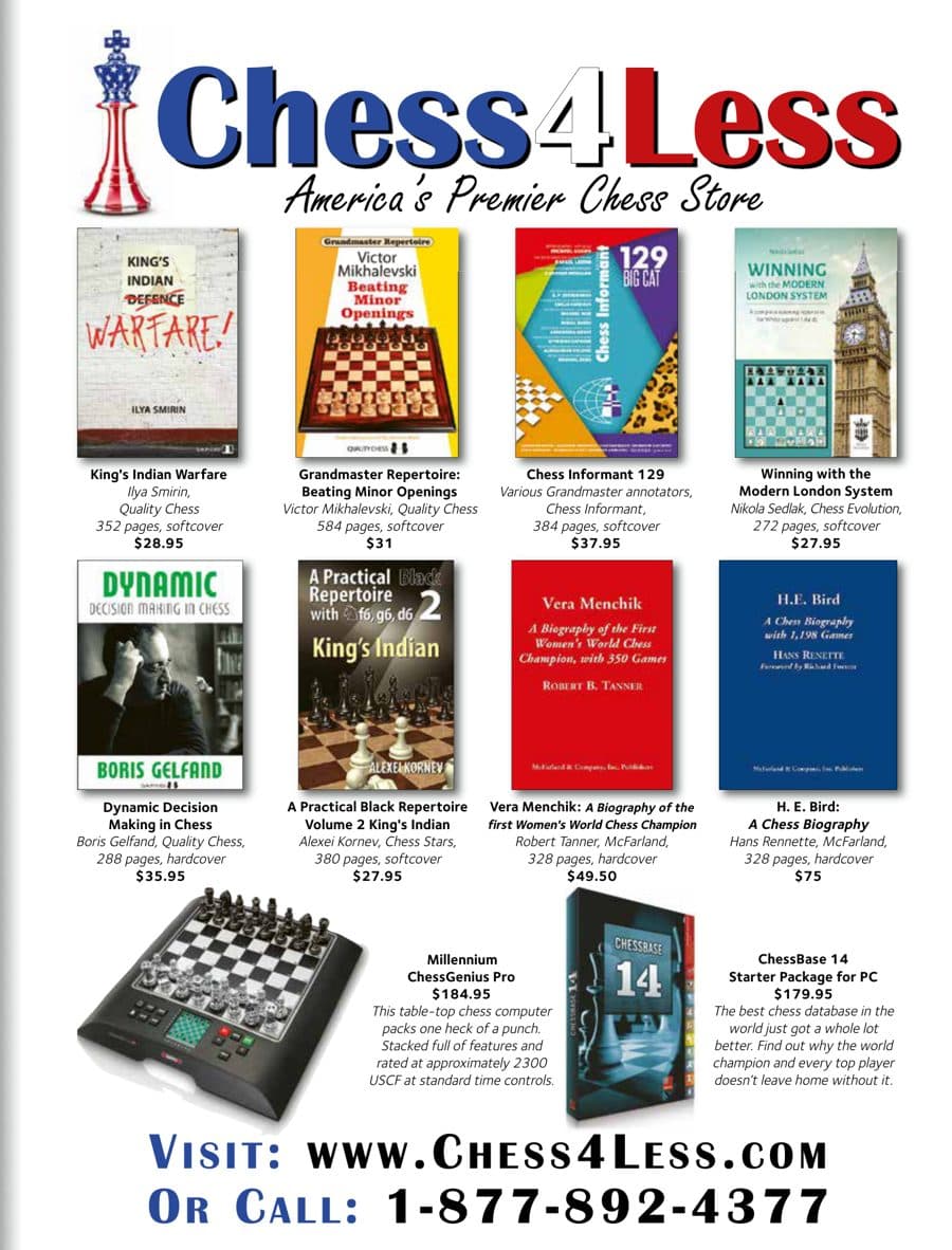 Chess4Less advertisement printed in American Chess Magazine