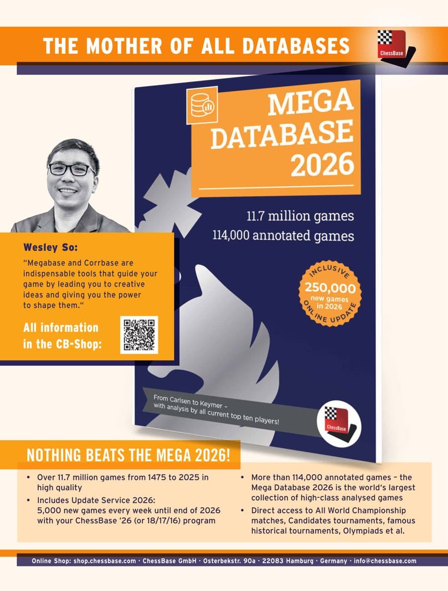 ChessBase: Mega Database 2026, advertisement printed in American Chess Magazine