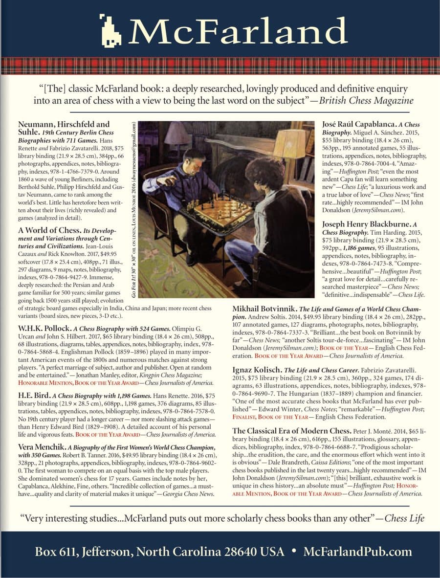 McFarland advertisement printed in American Chess Magazine