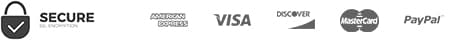 Secure checkout — Visa, Mastercard, American Express, Discover, PayPal